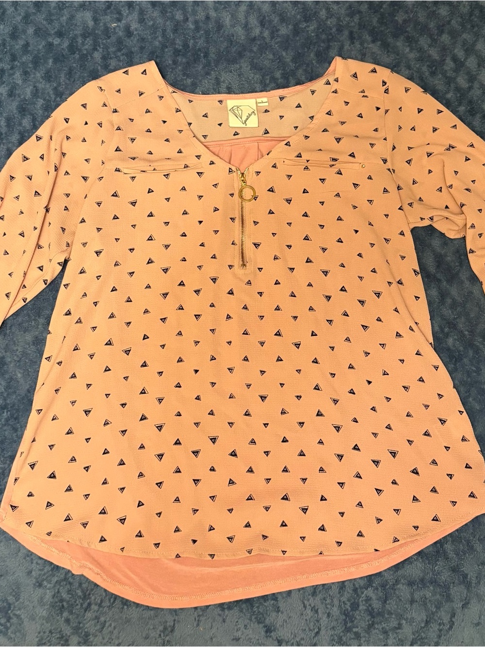 Janet Chung Rose Pink Paisley V-Neck Half Zip 3/4 Sleeve Blouse Women’s PXL
